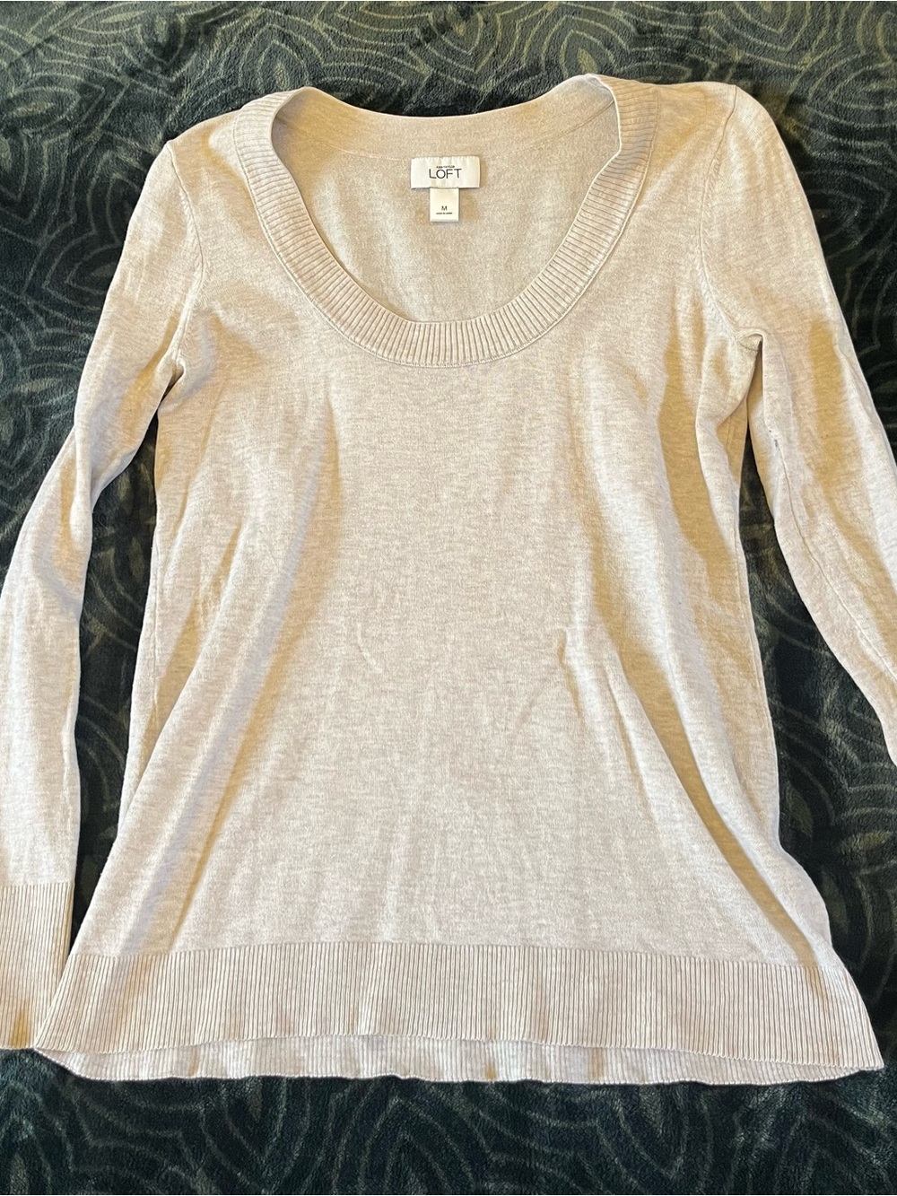 LOFT Women's Scoop Neck Lightweight Beige Sweater